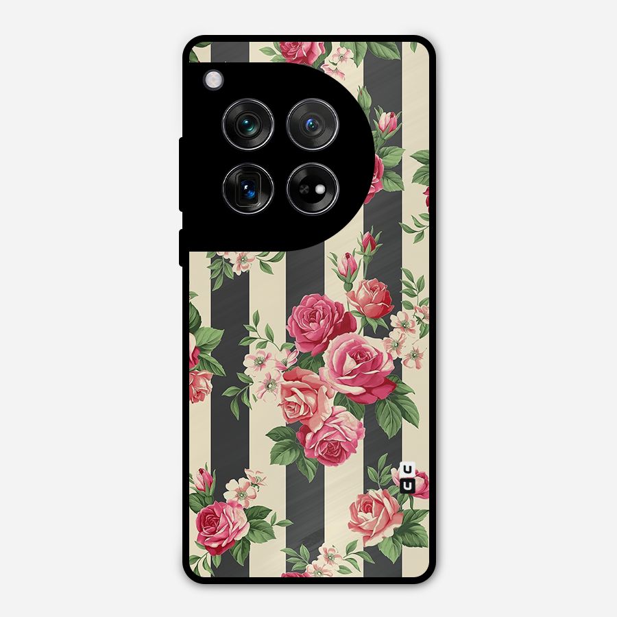 Stripes And Floral Metal Back Case for OnePlus 12