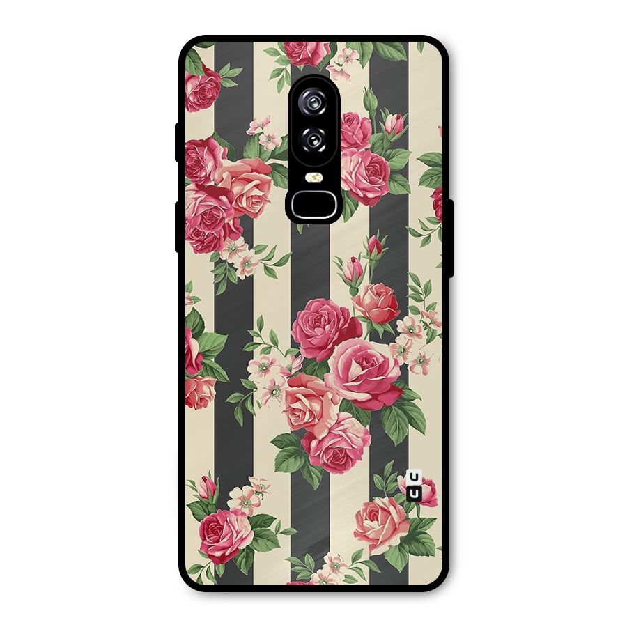 Stripes And Floral Metal Back Case for OnePlus 6