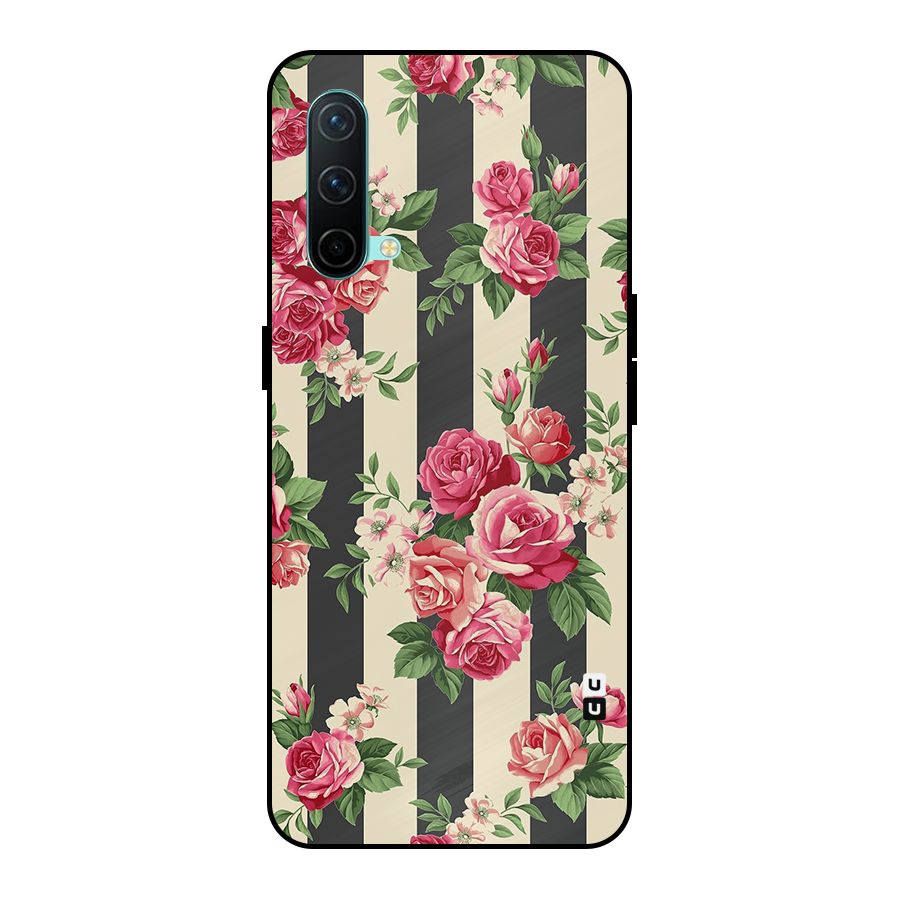 Stripes And Floral Metal Back Case for OnePlus Nord CE 5G