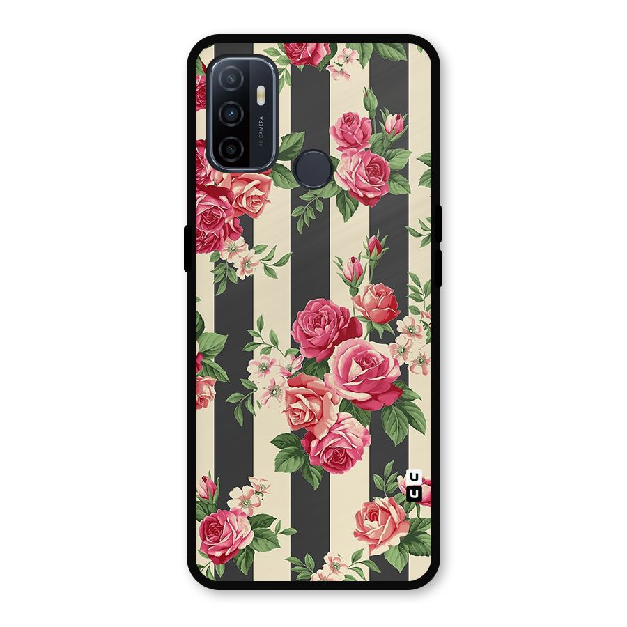 Stripes And Floral Metal Back Case for Oppo A53
