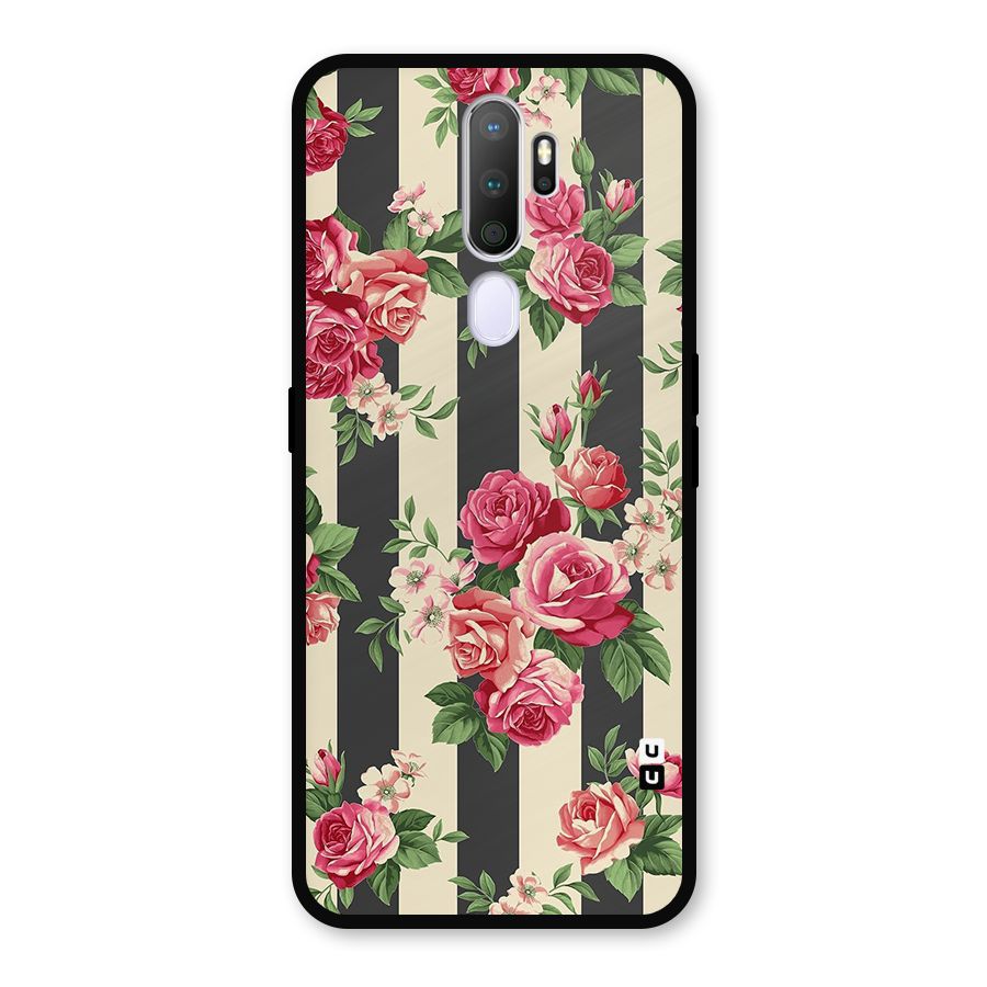 Stripes And Floral Metal Back Case for Oppo A5 (2020)