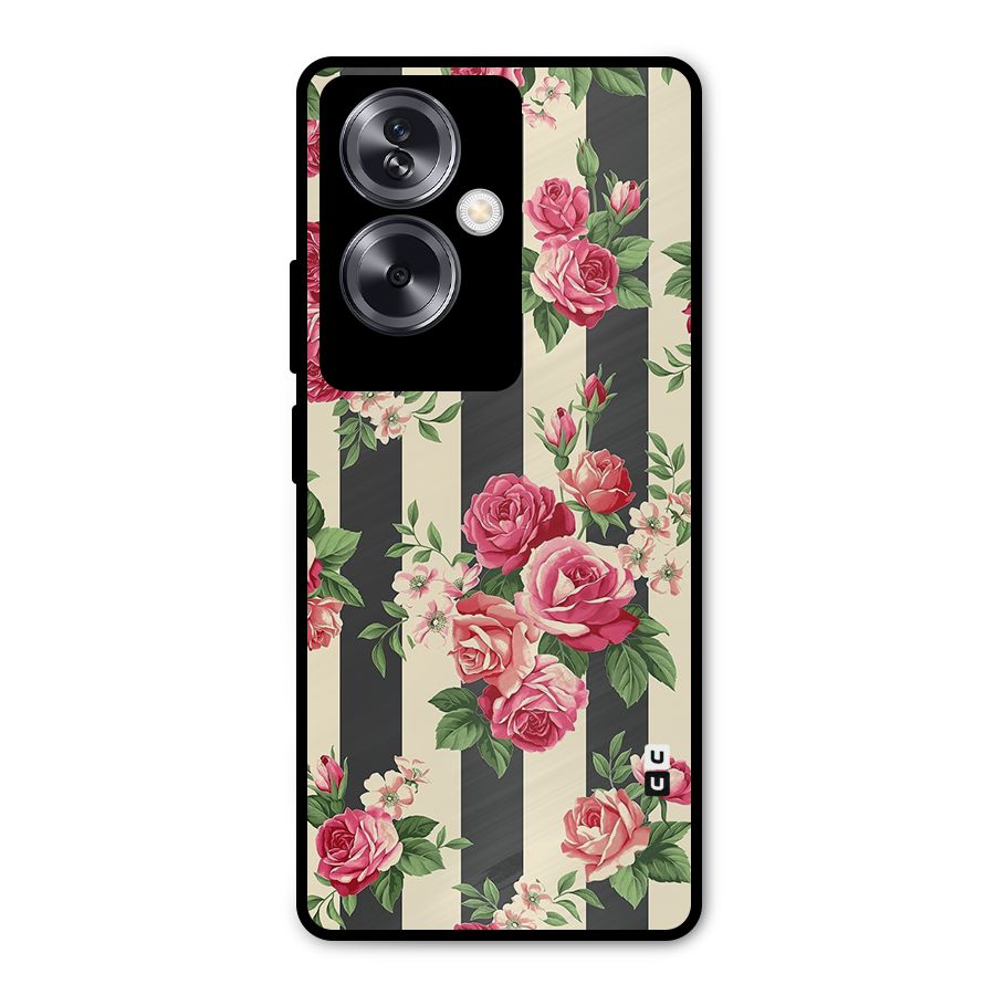 Stripes And Floral Metal Back Case for Oppo A79 5G