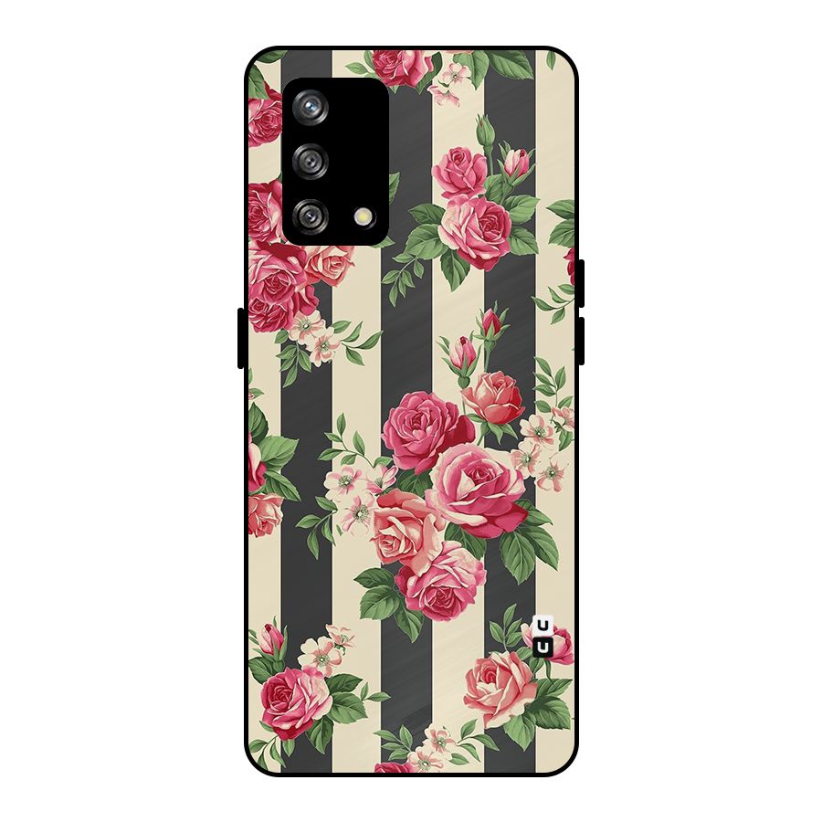 Stripes And Floral Metal Back Case for Oppo F19