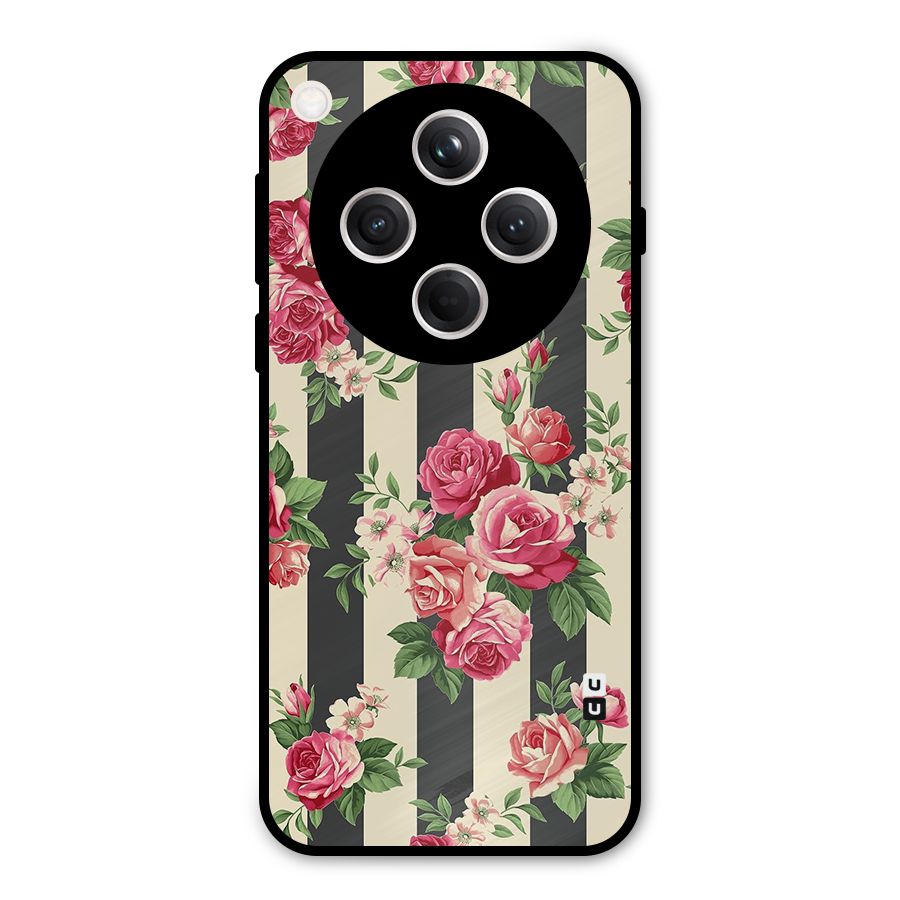 Stripes And Floral Metal Back Case for Oppo Find X8