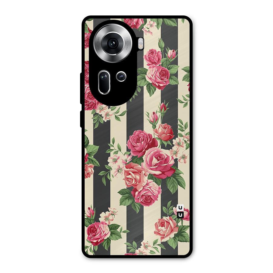Stripes And Floral Metal Back Case for Oppo Reno11 5G