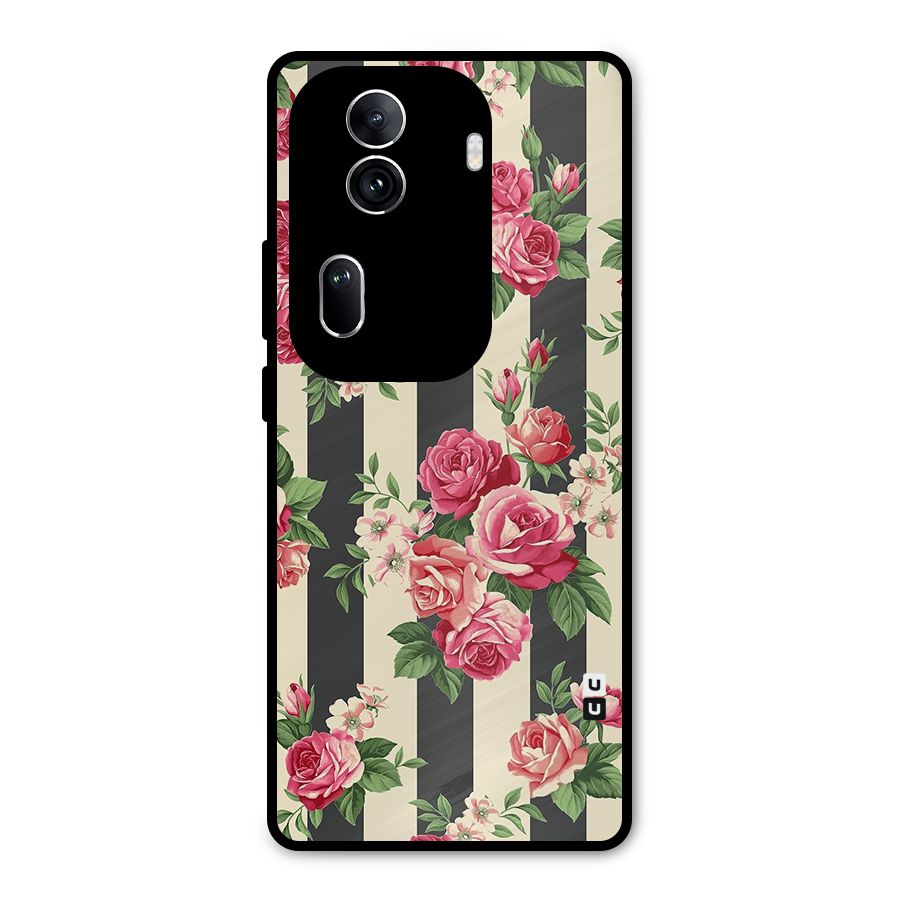 Stripes And Floral Metal Back Case for Oppo Reno11 Pro 5G