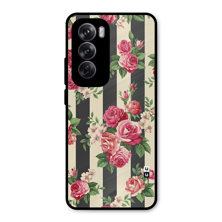 Stripes And Floral Metal Back Case for Oppo Reno12 Pro