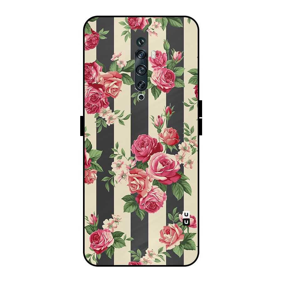 Stripes And Floral Metal Back Case for Oppo Reno2 Z