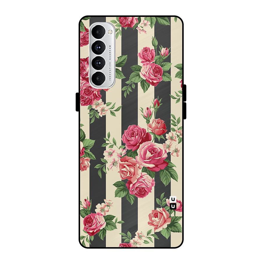 Stripes And Floral Metal Back Case for Oppo Reno4 Pro
