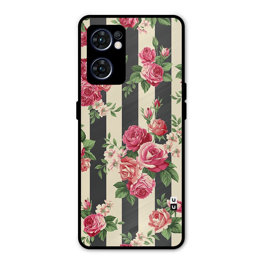 Stripes And Floral Metal Back Case for Oppo Reno7 5G