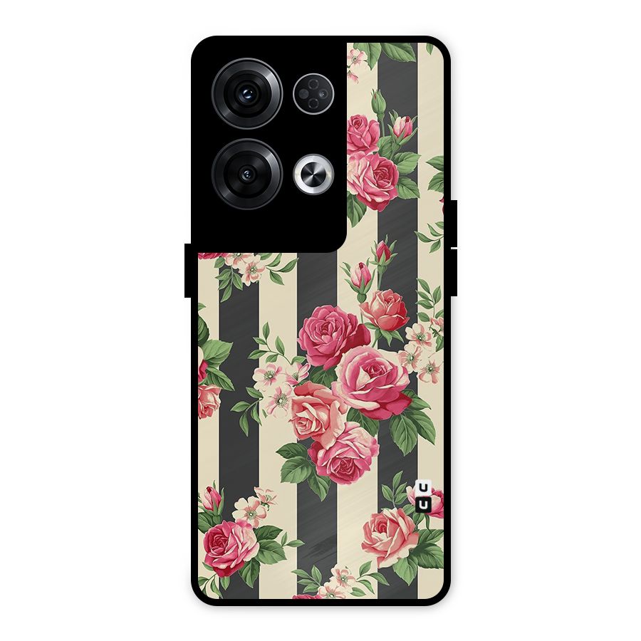 Stripes And Floral Metal Back Case for Oppo Reno8 Pro 5G