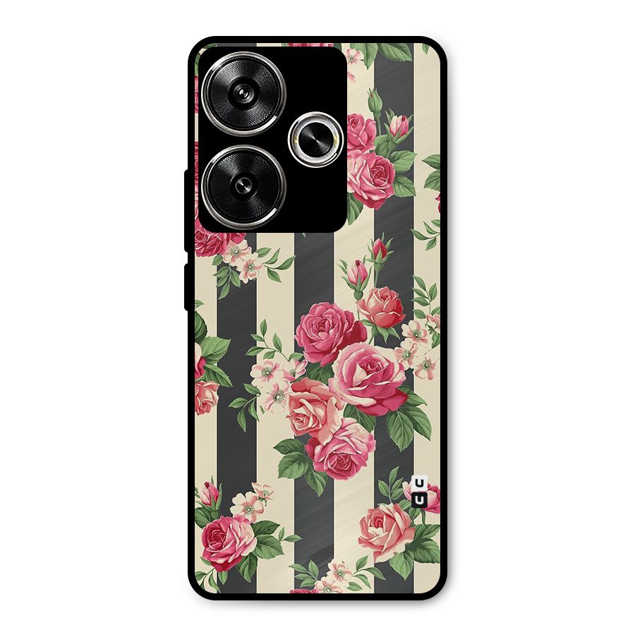 Stripes And Floral Metal Back Case for Poco F6