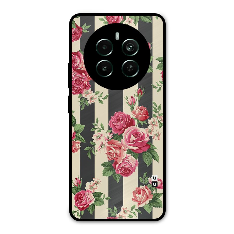 Stripes And Floral Metal Back Case for Realme 12 Pro Plus