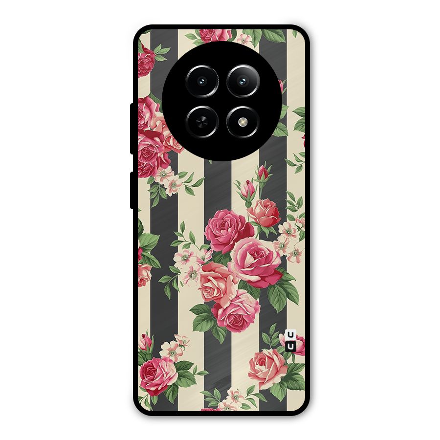 Stripes And Floral Metal Back Case for Realme 12x 5G