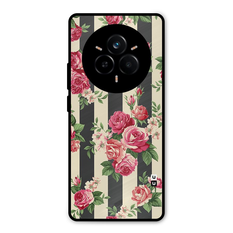 Stripes And Floral Metal Back Case for Realme 14 Pro