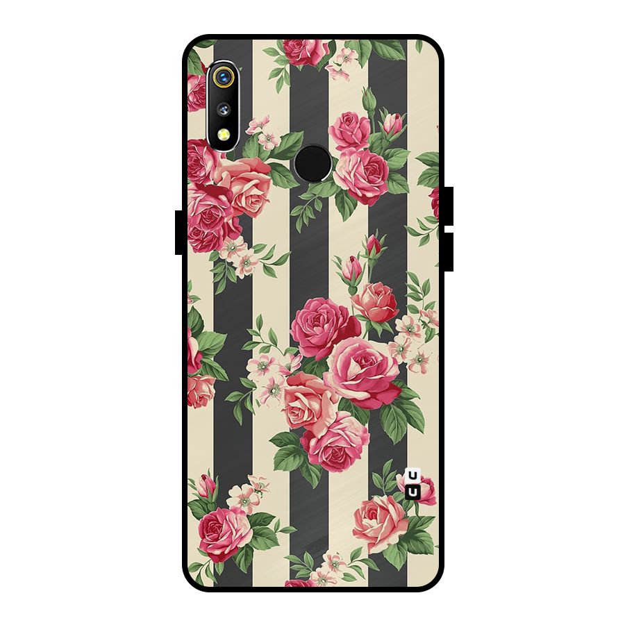 Stripes And Floral Metal Back Case for Realme 3i