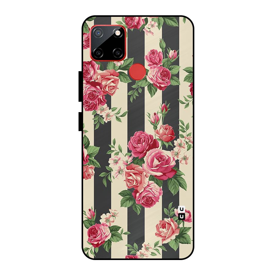 Stripes And Floral Metal Back Case for Realme C12