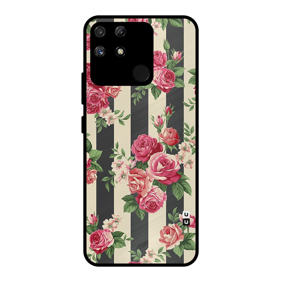 Stripes And Floral Metal Back Case for Realme Narzo 50A
