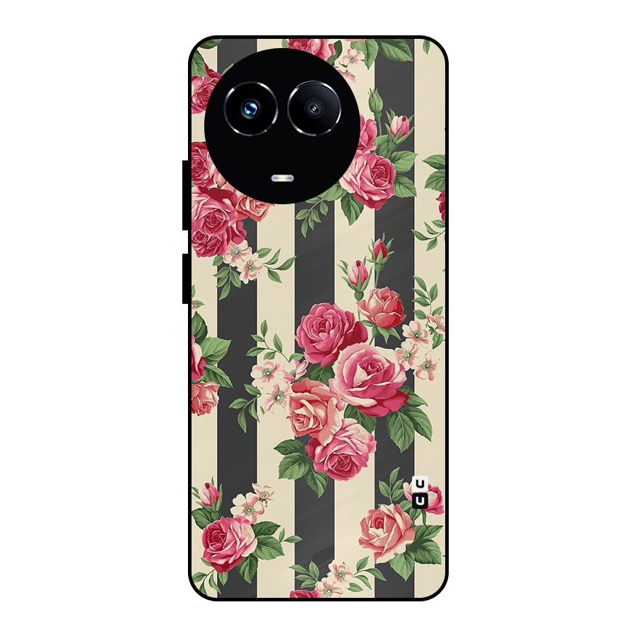 Stripes And Floral Metal Back Case for Realme Narzo 60X