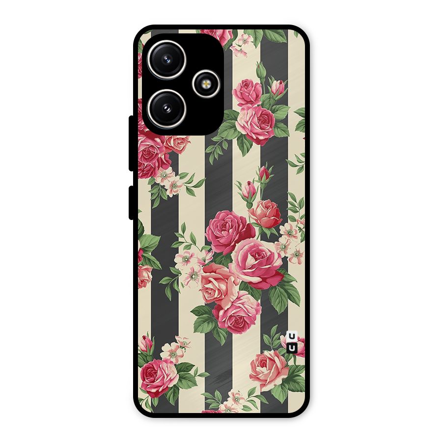 Stripes And Floral Metal Back Case for Redmi 12 5G