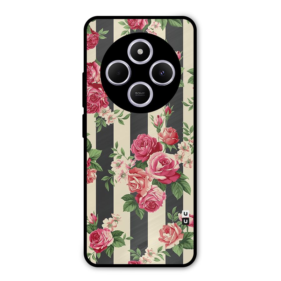 Stripes And Floral Metal Back Case for Redmi 14C