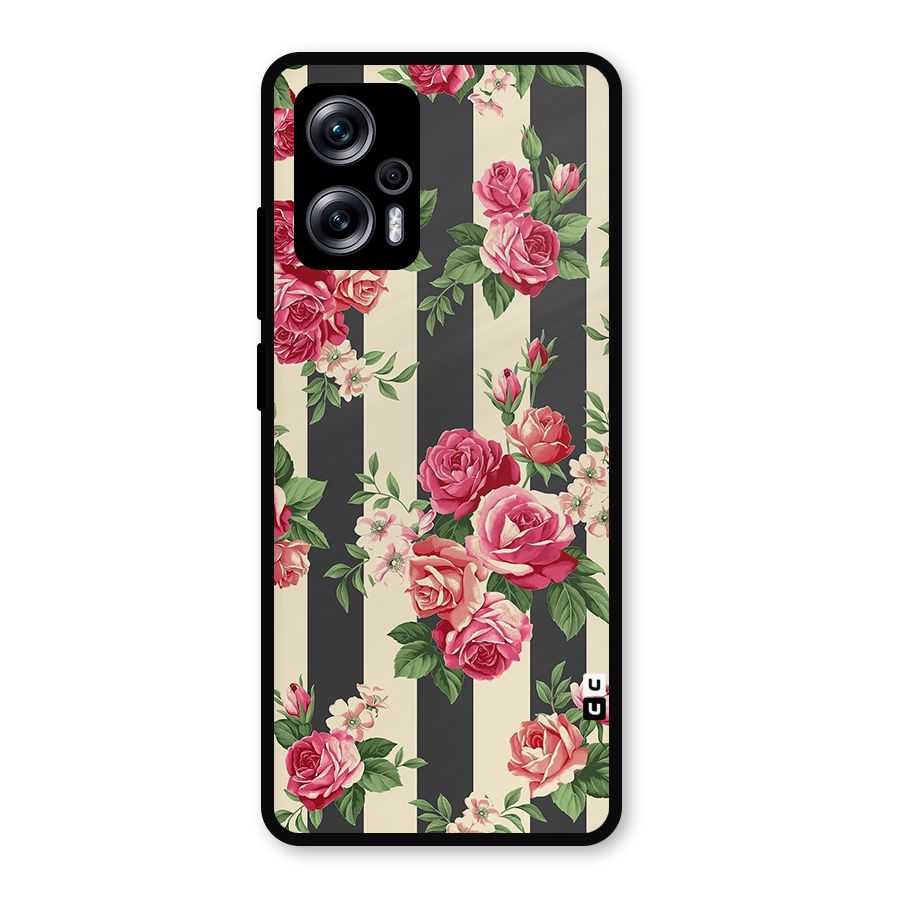 Stripes And Floral Metal Back Case for Redmi K50i