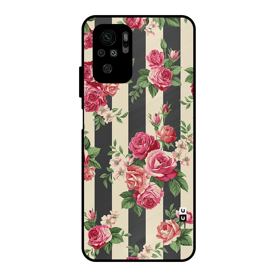 Stripes And Floral Metal Back Case for Redmi Note 10S