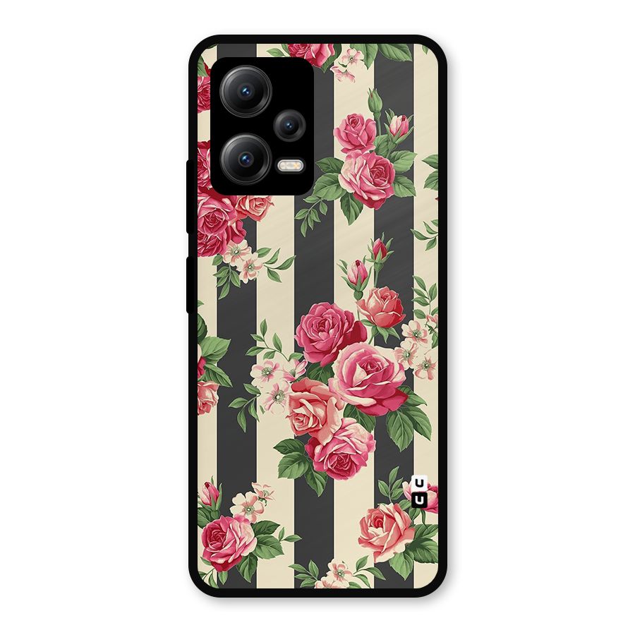 Stripes And Floral Metal Back Case for Redmi Note 12 5G