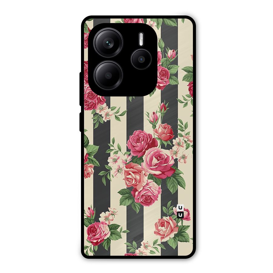 Stripes And Floral Metal Back Case for Redmi Note 14 5G