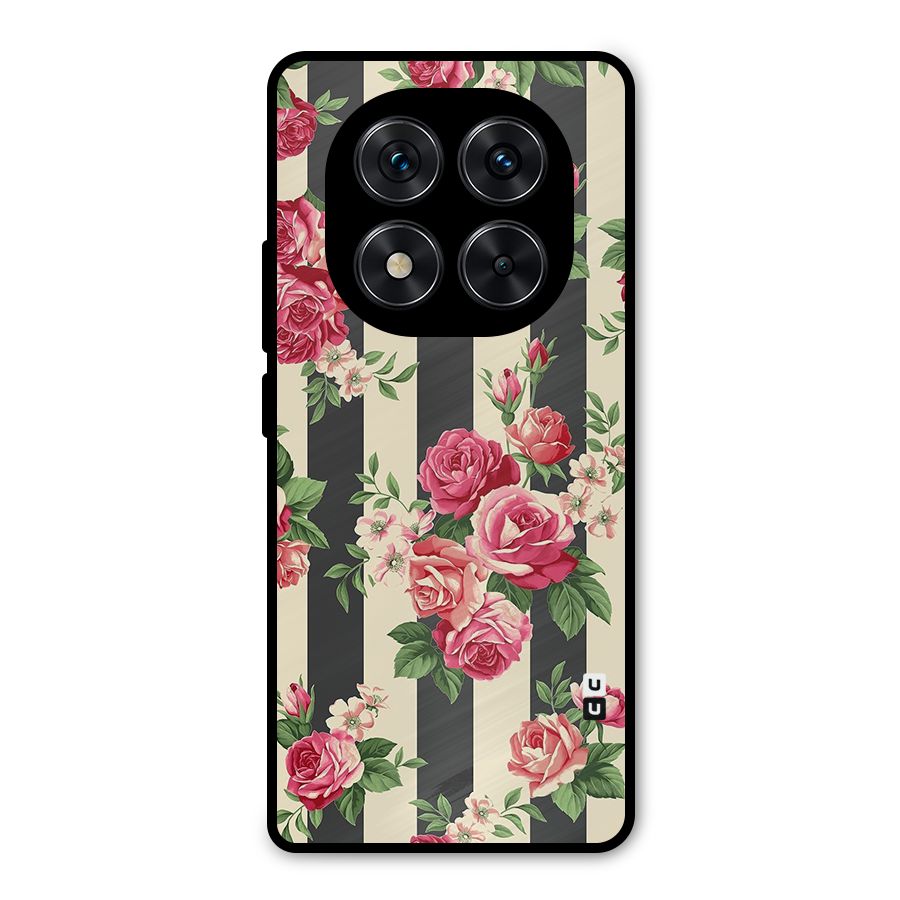Stripes And Floral Metal Back Case for Redmi Note 14 Pro 5G