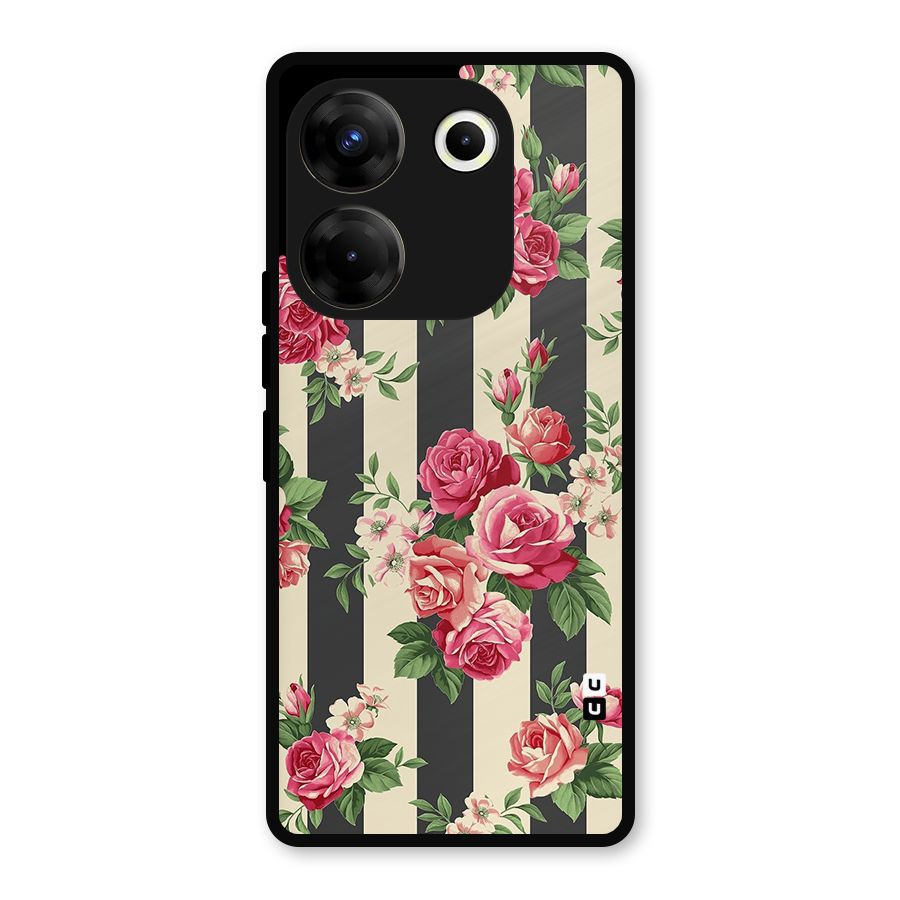 Stripes And Floral Metal Back Case for Tecno Camon 20