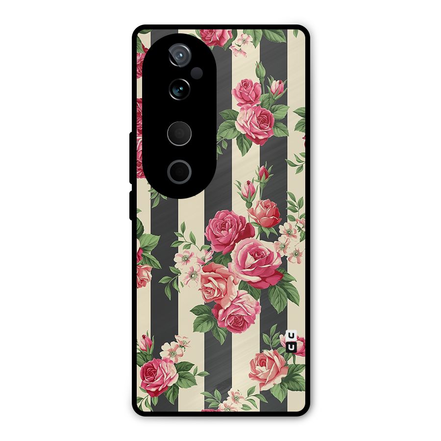 Stripes And Floral Metal Back Case for Vivo T3 Ultra