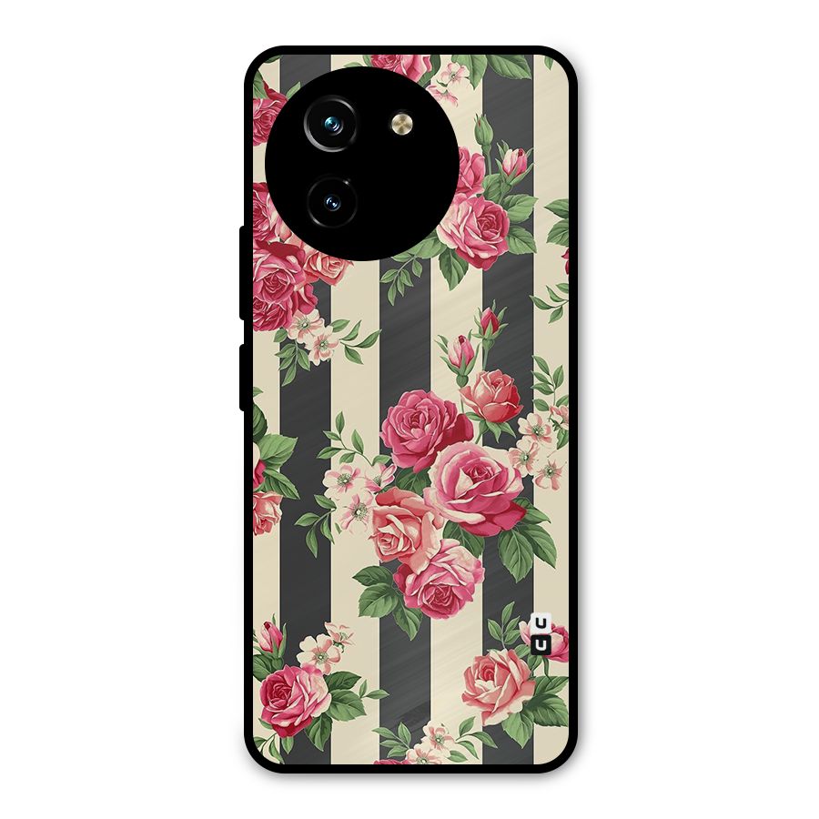 Stripes And Floral Metal Back Case for Vivo T3x