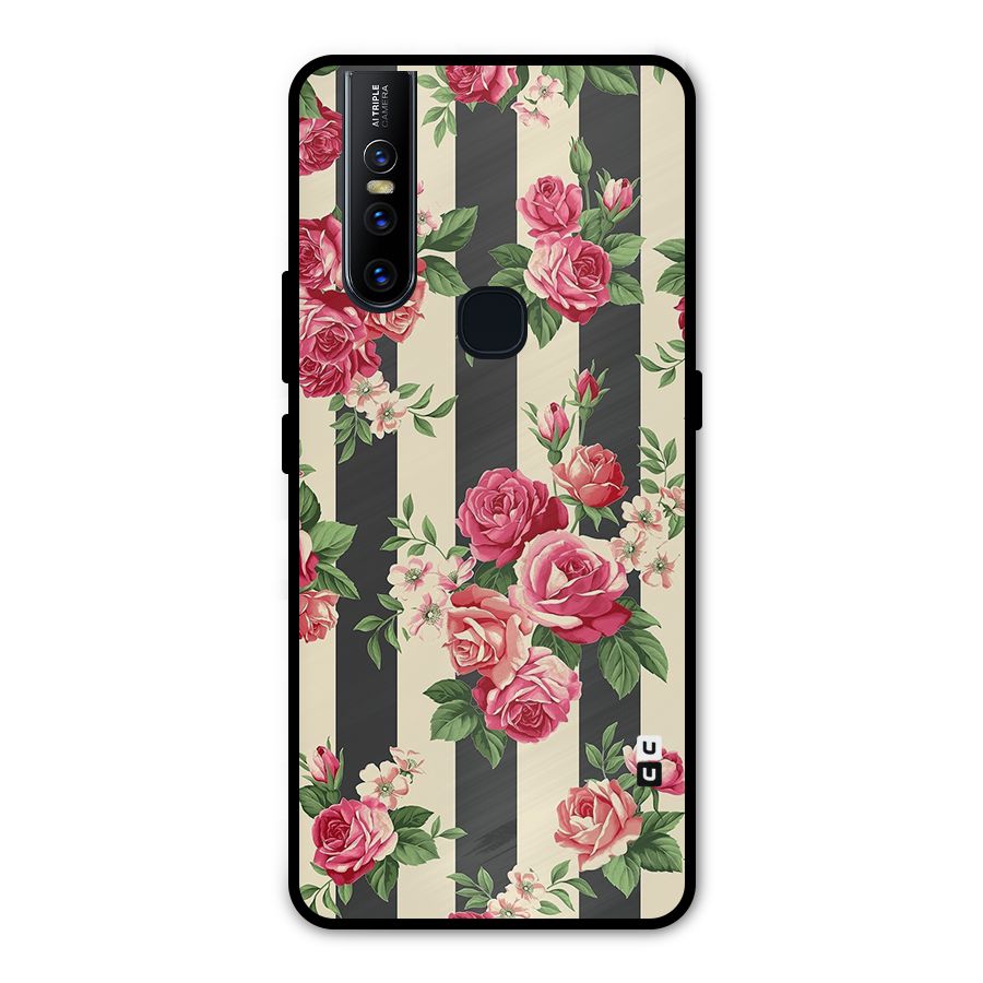 Stripes And Floral Metal Back Case for Vivo V15