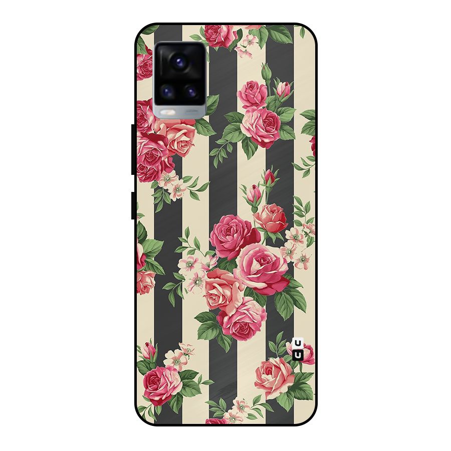 Stripes And Floral Metal Back Case for Vivo V20