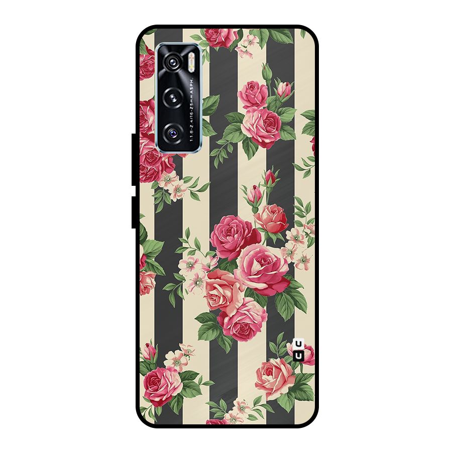 Stripes And Floral Metal Back Case for Vivo V20 SE