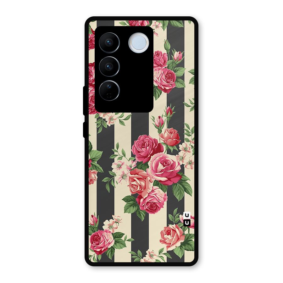 Stripes And Floral Metal Back Case for Vivo V27 Pro