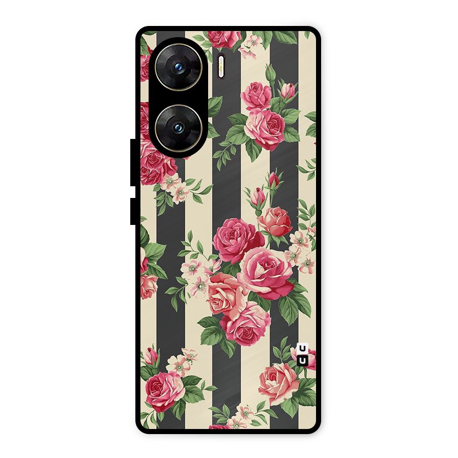 Stripes And Floral Metal Back Case for Vivo V29e