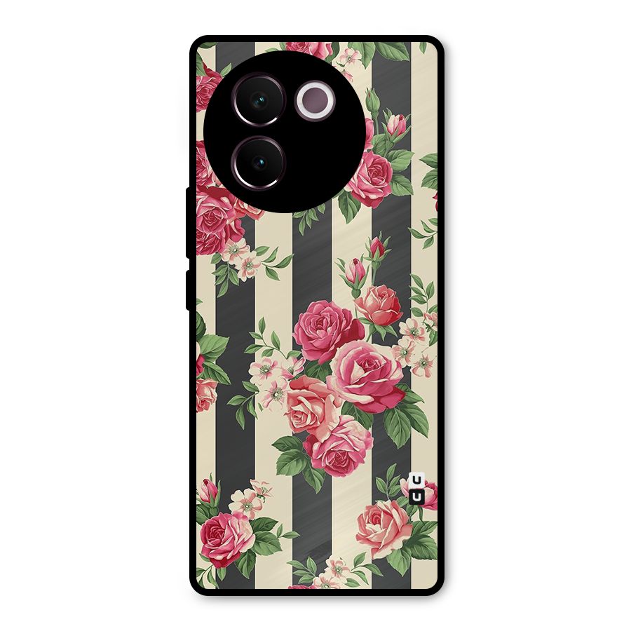 Stripes And Floral Metal Back Case for Vivo V30e