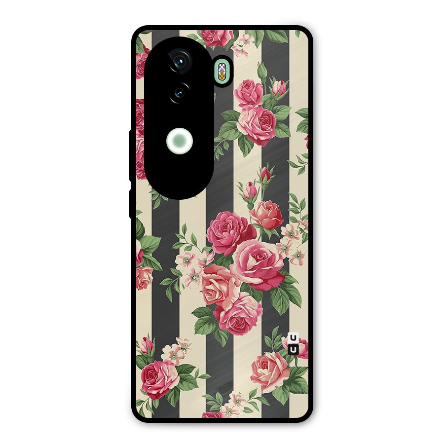 Stripes And Floral Metal Back Case for Vivo V40e