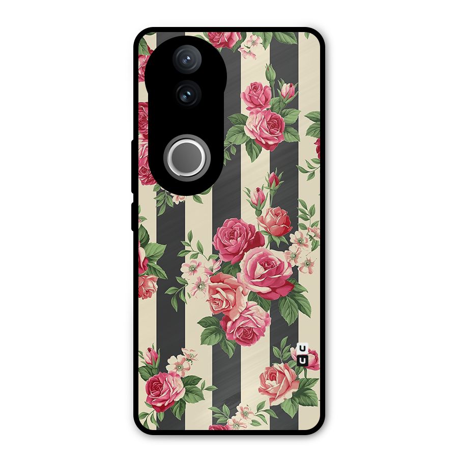 Stripes And Floral Metal Back Case for Vivo V50e