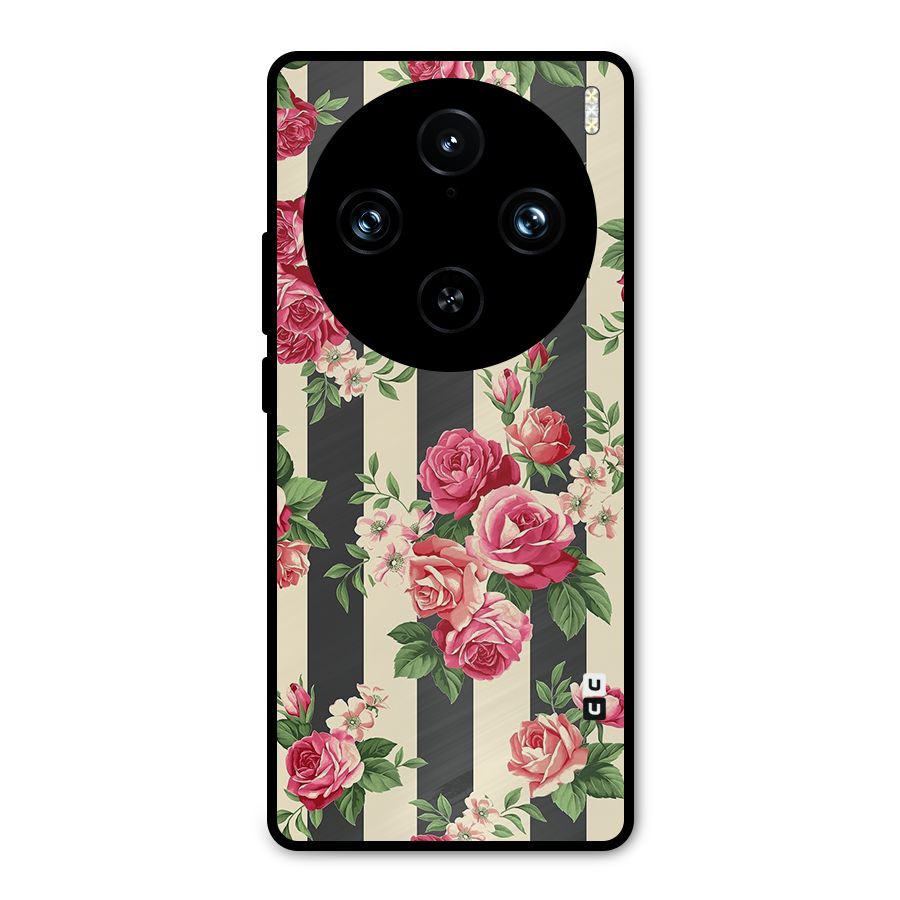 Stripes And Floral Metal Back Case for Vivo X100 Pro