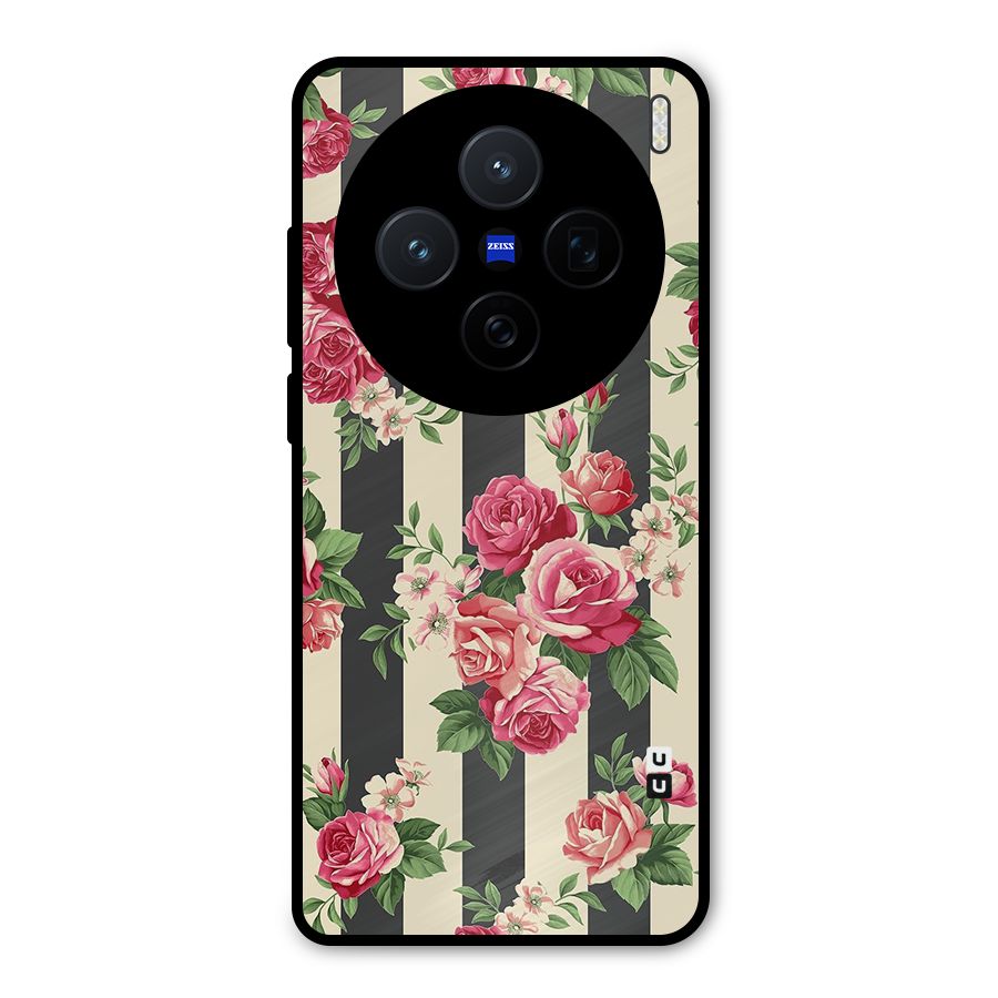 Stripes And Floral Metal Back Case for Vivo X200
