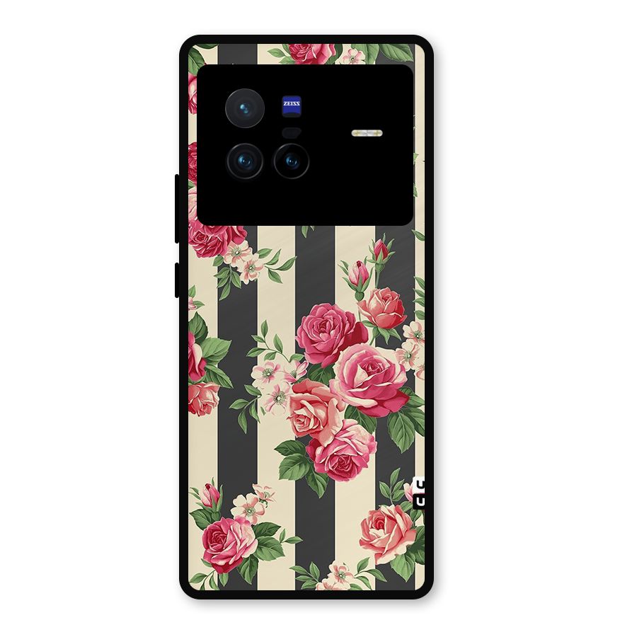 Stripes And Floral Metal Back Case for Vivo X80