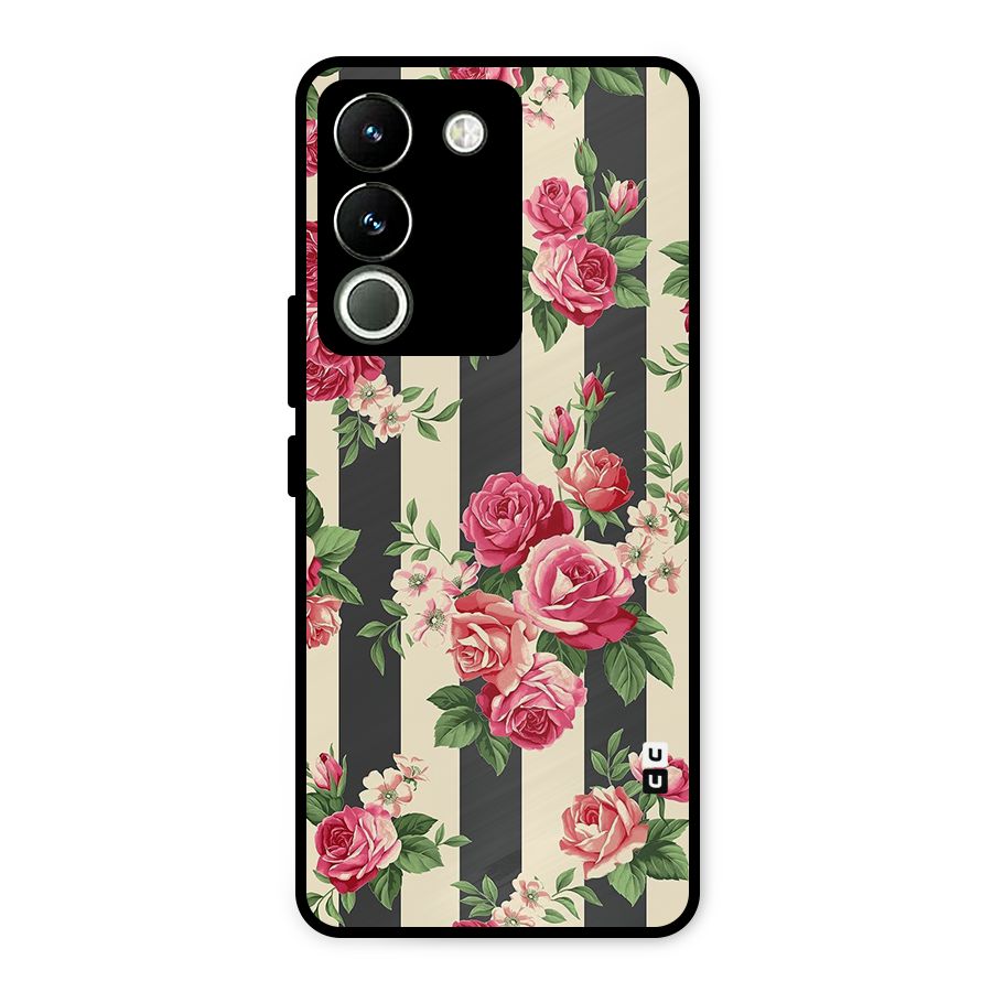 Stripes And Floral Metal Back Case for Vivo Y200