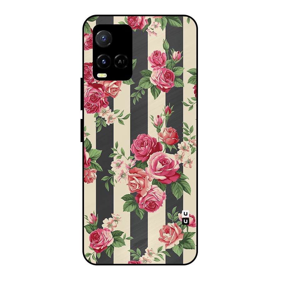 Stripes And Floral Metal Back Case for Vivo Y21