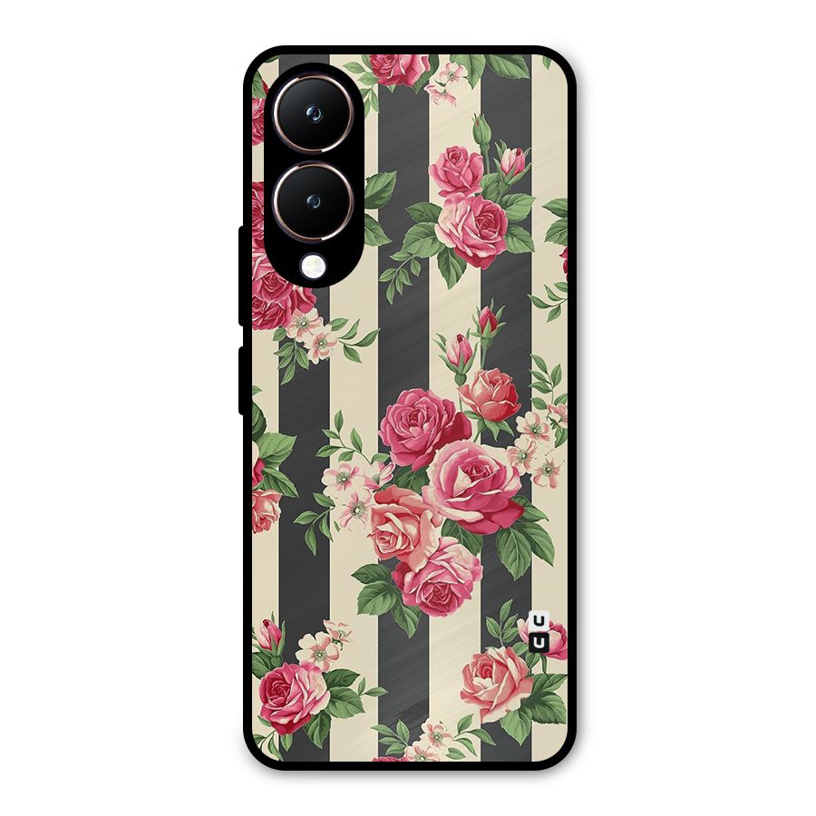 Stripes And Floral Metal Back Case for Vivo Y28