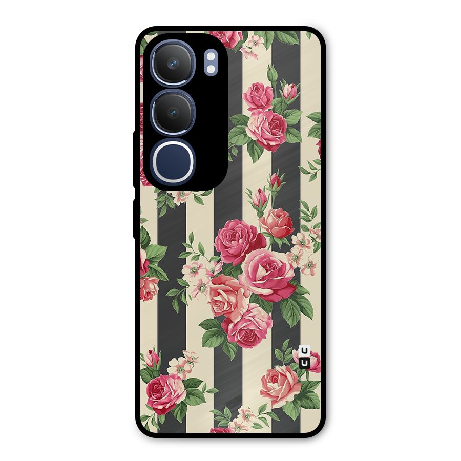 Stripes And Floral Metal Back Case for Vivo Y29