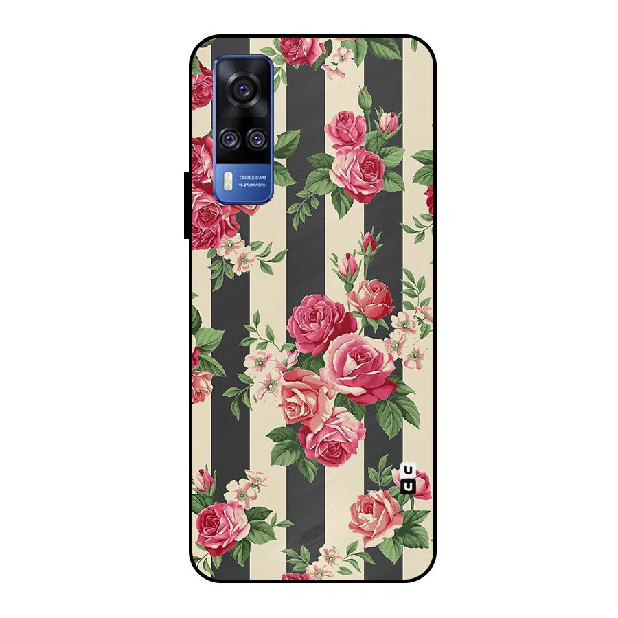 Stripes And Floral Metal Back Case for Vivo Y51