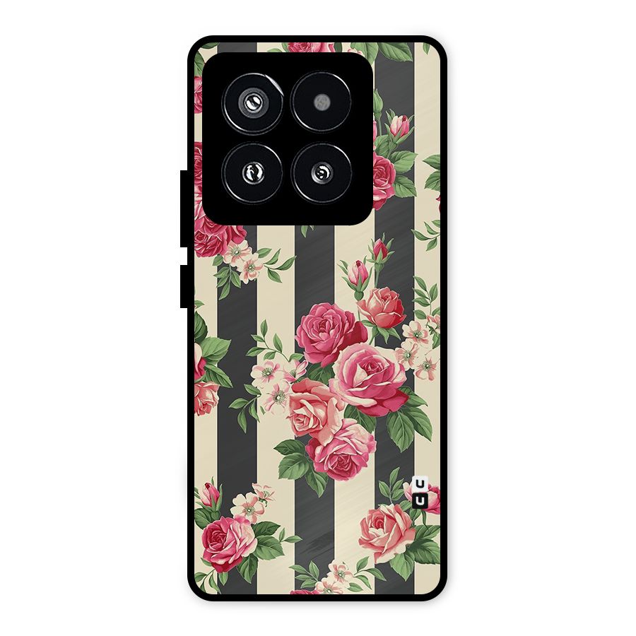 Stripes And Floral Metal Back Case for Xiaomi 14 Pro